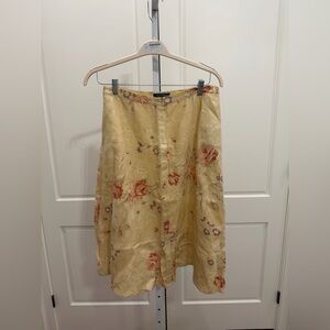 Vintage Lauren Ralph Lauren 100% Linen Floral Button Front A-Line Skirt Sz 10